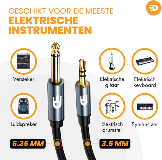 Drivv. Premium 3,5 mm Klinke auf Dual 6,35 mm Kabel - 3 Meter