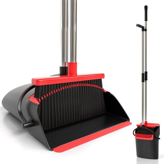 Strex Kehrschaufel und Bürste mit langem Stiel - verstellbar von 87-127cm - mit integrierten Reinigungszähnen