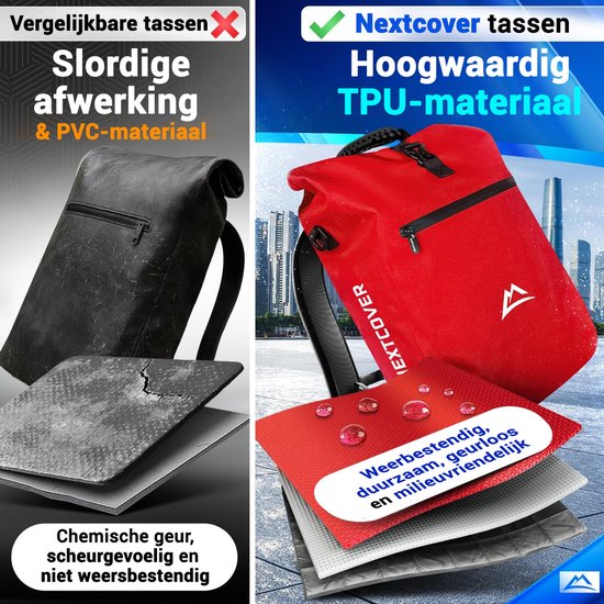 Nextcover 3in1 Fahrradtasche Single für Gepäckträger [PVC frei] | Wasserdichte Fahrradtasche, Rucksack und Umhängetasche 25L | Ideal für Laptop und Wocheneinkauf | Fahrradtasche Single | Fahrradtaschen