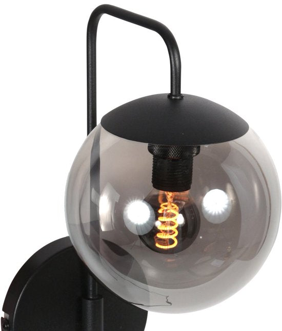 Wandleuchte Bollique 4609ZW – schwarze Wandleuchte aus Metall mit Rauchglas, E14-Fassung, trendiger Stil – Steinhauer