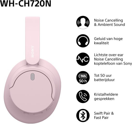Sony WH-CH720N – Kabellose Over-Ear-Kopfhörer mit Geräuschunterdrückung – Rosa