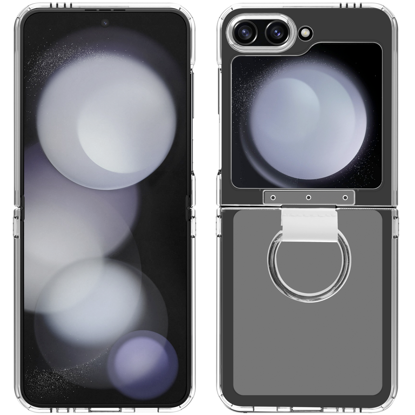 BeHello - Samsung Galaxy Z Flip6 und Flip7 FE Clear Case mit Ring - Transparent - mit integriertem Ringhalter und flexiblem Rahmen und erhöhten Kanten - für Samsung Galaxy - Transparentes TPU