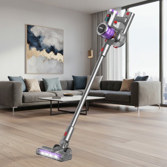 Brixy Stahlstaubsauger, kabellos – 30 kPa Saugkraft – 50 Min. Betriebszeit – Mehrere Filter – Handstaubsauger – Kabelloser Staubsauger – Vacuum Cleaner – Grau/Lila