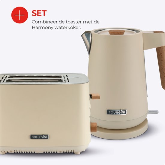 Bourgini Harmony Toaster - Elemente aus echtem Buchenholz - Toaster- Extra hoher Brotheber und 2 breite Brotschlitze - 7 Heizstufen