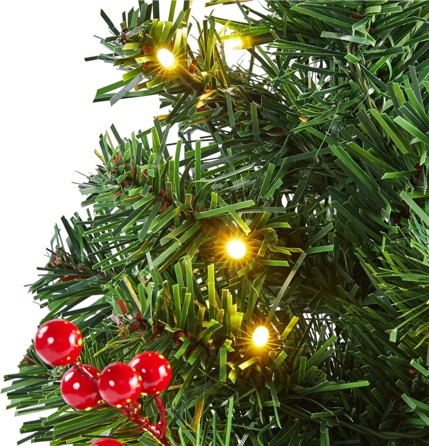 Yaheetech Tisch-Weihnachtsbaum mit Lichtern - 38 x 38 x 60 cm - Mit 35 LED-Lichtern und 40 roten Beeren und Betonsockel mit rotem Tuch - Für Sideboard und Büro - Grünes PVC und Beton
