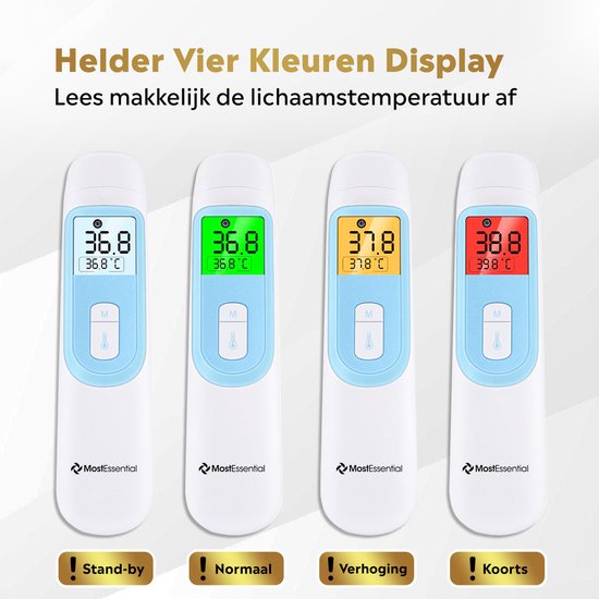MostEssential Premium Fieberthermometer - Ohrthermometer - Infrarotthermometer - Stirnthermometer - Körperthermometer - Fieberthermometer für Erwachsene, Kinder und Babys - berührungslos - 20D