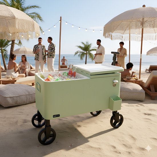 AXI Cooler Go Handwagen in Grün – Handwagen – Kühlbox mit Rädern – 76 l Fassungsvermögen – Kühlbox mit Ablasshahn
