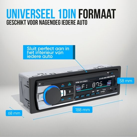 Strex - Autoradio - mit Bluetooth - USB/ SD-Karte und AUX-Anschluss - Freisprecheinrichtung - Schwarz