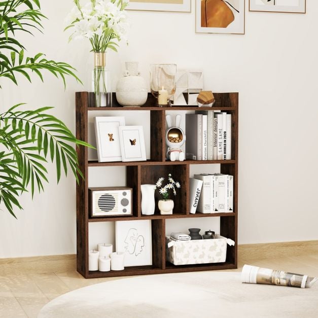 Coast Bücherregal mit 7 offenen Fächern – 80 x 20 x 90 cm – Kaffee, Weiß oder Walnuss