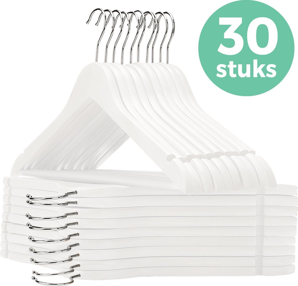 LifeGoods Kleiderbügel - mit Hosenstange - Hartholz - Weiß - 30 Stück