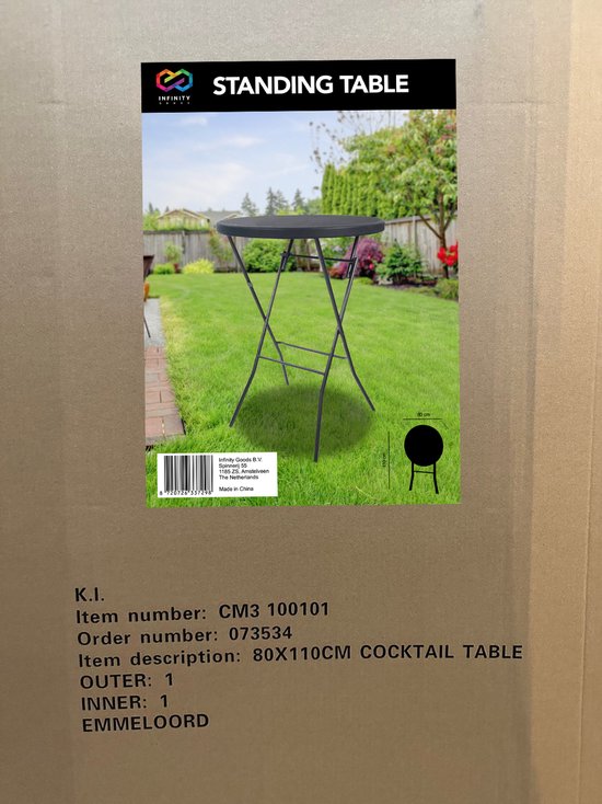 Infinity Goods Stabiler schwarzer Stehtisch - Partytisch - Stabil und wetterfest - klappbar - 80cm x 110cm - Party - 1 Stück - Schwarz