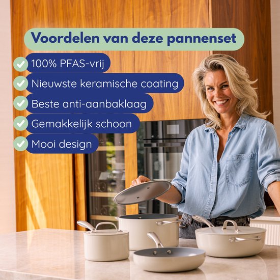 Safecourt 7-teiliges Pfannenset - PFAS- und PTFE-frei - Antihaftbeschichtung und leichte Reinigung - Induktion, Elektro, Keramik und Gas