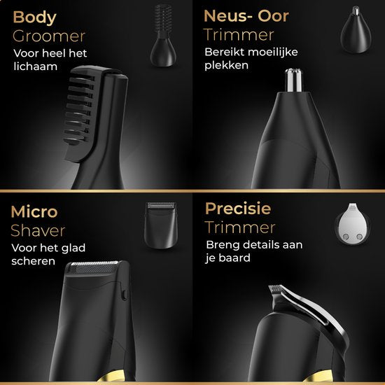 Wellshave - 6 in 1 Bartschneider Supreme - Körperpflegegerät - IPX7 Wasserdicht - Inkl. 6 Aufsätze