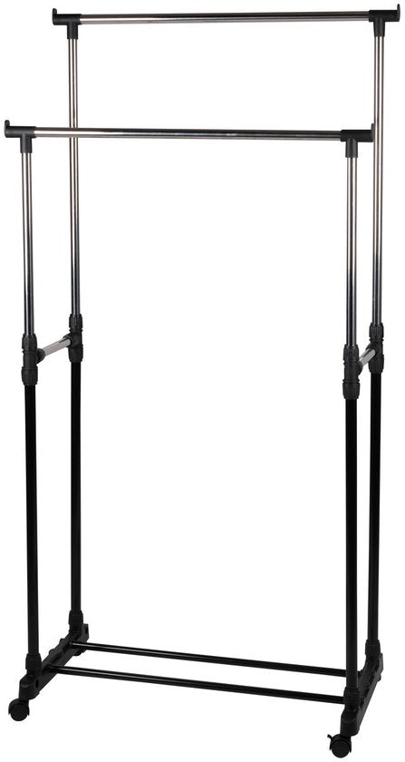 alpina Mobiler Kleiderständer – Garderobenständer 75 x 42 x 93–158 cm – Kleiderständer mit verstellbarer Höhe – Mit Schuhablage – Silber/Schwarz