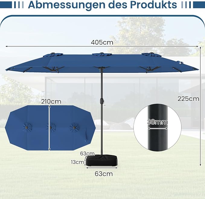 Coast Doppel-Sonnenschirm mit LED-Beleuchtung – 400 x 200 cm – UPF 50+