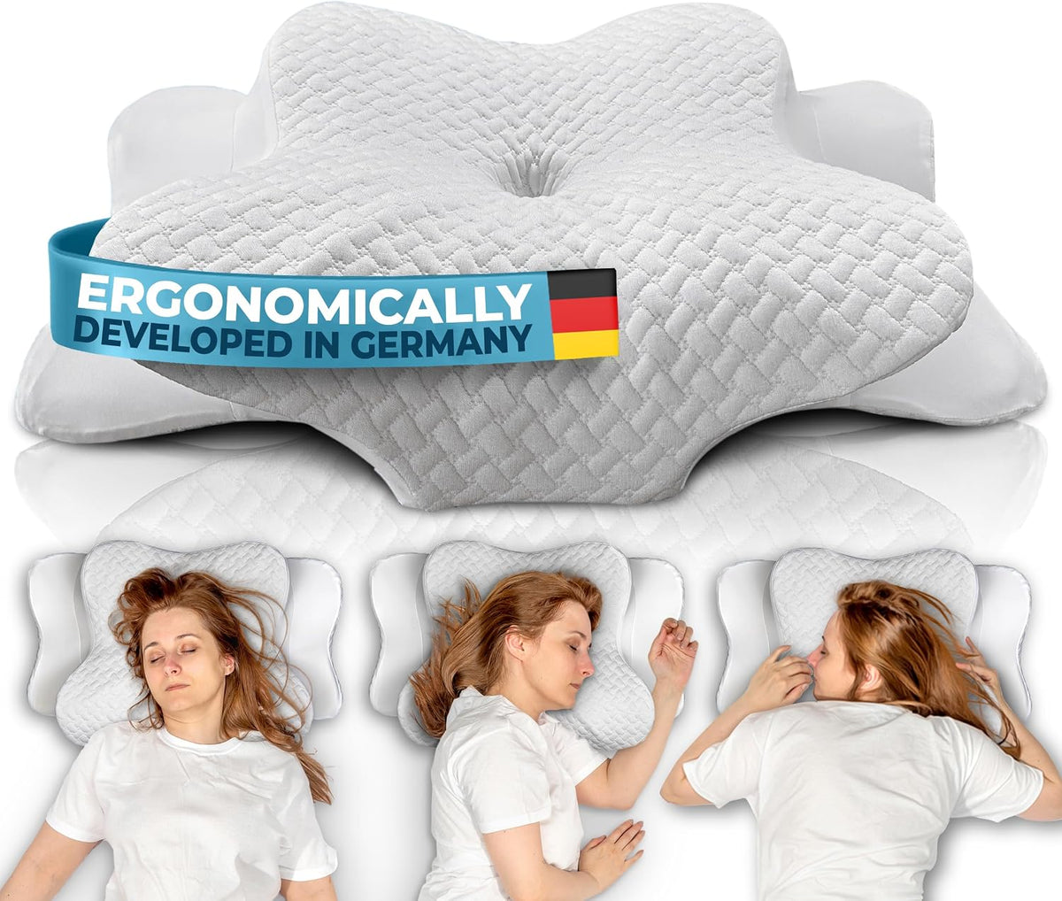 Glückstoff Ergonomisches Kopfkissen aus Memory-Schaum – Ergo – Weiß