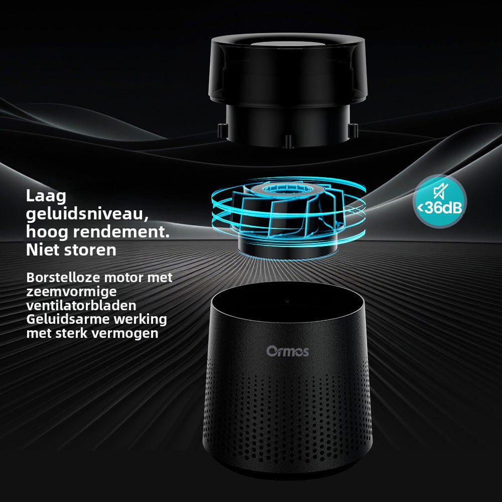 Ormos Luftreiniger mit H13-HEPA-Filter – Dreifachfilterung und negative Ionen – Flüsterleise unter 36 dB – Stimmungslicht in 7 Farben