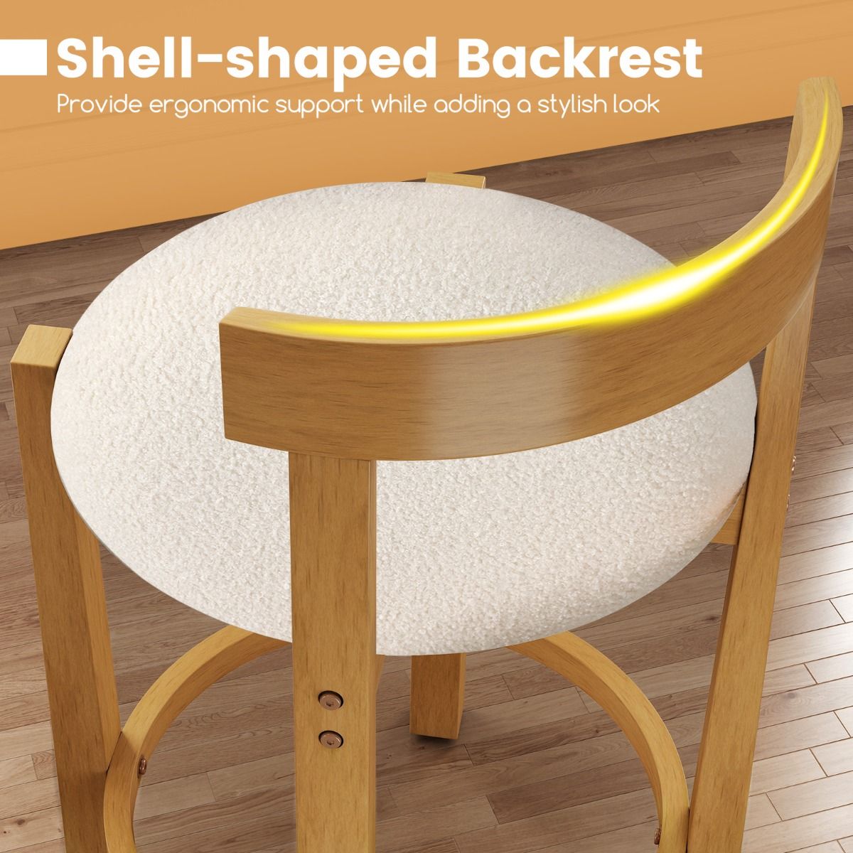 Coast Barhocker, 2er-Set – mit Rückenlehne und Fußstütze – Sitzfläche aus Teddy-Velours – Sitzhöhe 62 cm – Natur und Beige