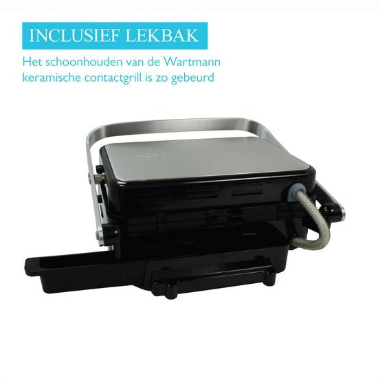 Wartmann WM-2208 CG, Keramischer Kontaktgrill, Sandwichmaker, Waffeleisen, PFAS-frei, Edelstahl.