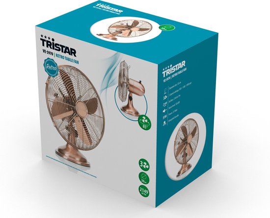 Tristar Retro Tischventilator 30 cm – Kupferoptik – 3 Geschwindigkeitsstufen – Schwenkbar – VE-5970