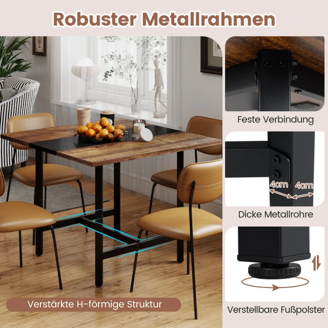 Coast-Konferenztisch Rustikal Braun/Schwarz – Quadratischer Konferenztisch mit Metallgestell – 100 x 100 x 75 cm