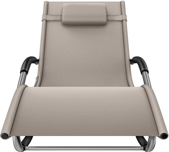 tectake® Liege Taya - Ergonomische Liege für Garten, Terrasse, Balkon - Relaxsessel mit Wippfunktion - Gartenstuhl mit bequemen Armlehnen, Kopfstütze und Ablagefach - wetterfest und wasserabweisend - 120kg Tragkraft - Beige