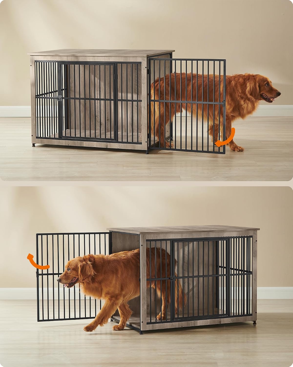 Feandrea DEGWOOD Hundebox als Möbelstück – 110 × 76 × 82 cm – Greige/Schwarz