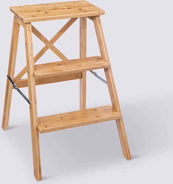 5Five Trittleiter / Hocker / Trittstufe aus Bambus – 3 Stufen