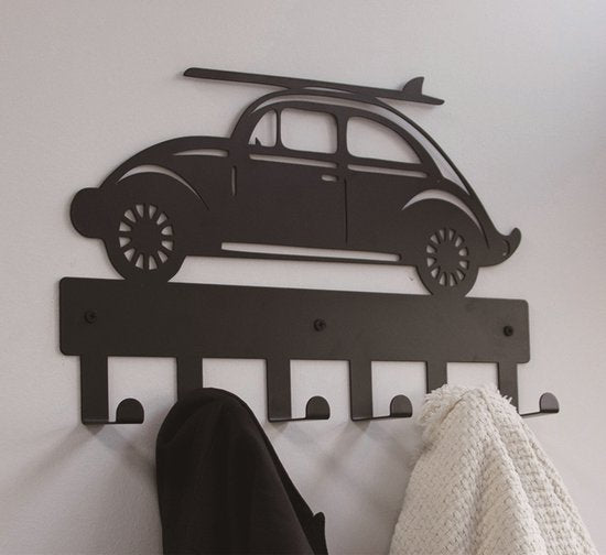 Garderobe im Stil eines Autos für das Kinderzimmer – Wandgarderobe im Stil eines Autos mit Surfbrett, 6 Haken, Babyzimmer