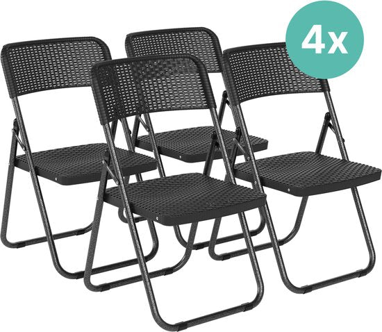 LifeGoods Klappstühle 4er Set - Gartenstühle zusammenklappbar - Schwarzer Rattan Look - Klappstühle - 200kg Tragkraft
