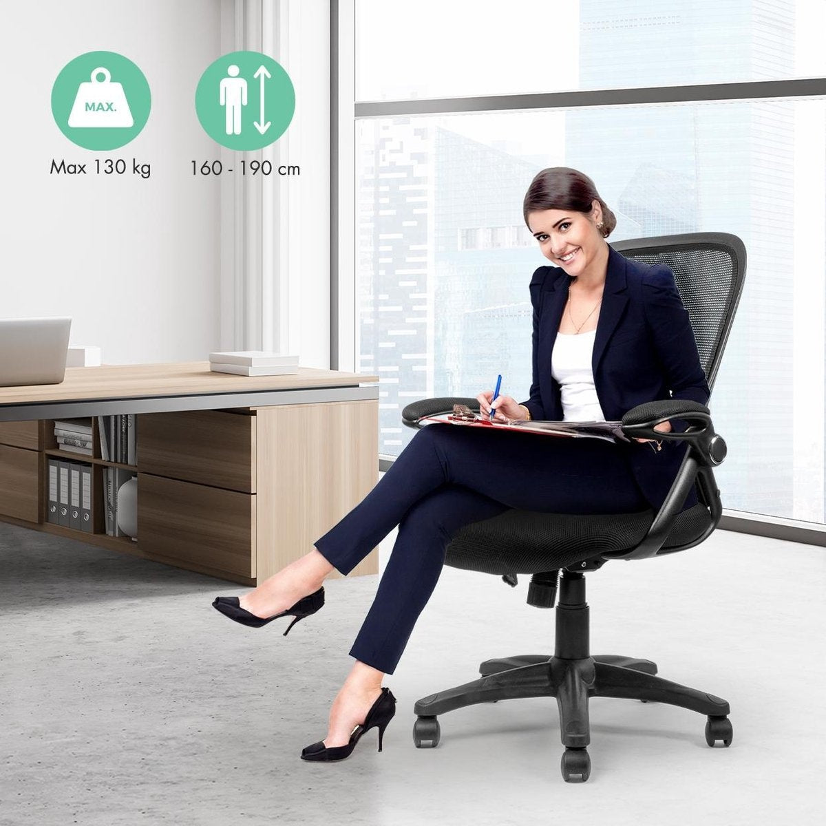 LifeGoods Ergonomischer Bürostuhl - Schreibtischstuhl - Verstellbar - Erwachsene - Schwarz