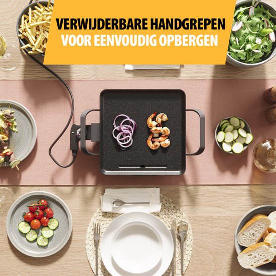 Tristar Backplatte – BP-2666 – Gourmet, Grillplatte S 28 x 28 cm – für 2 Personen – 800 W – einstellbarer Thermostat – für den Campinggebrauch geeignet