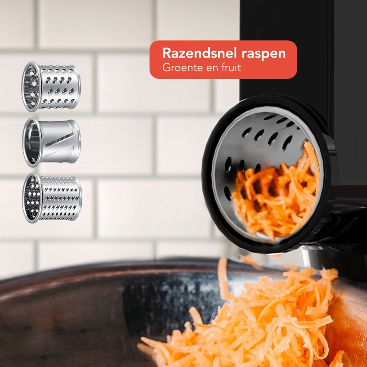 KitchenBrothers Küchenmaschine - Komplettset - 15 Zubehörteile - Küchenroboter - 6L - 1500W - Schwarz