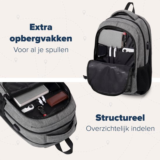TRVLMORE Rucksack - 28L - 15.6 Zoll - Laptop-Rucksack - Schultasche - Männer und Frauen - Laptoptasche - Spritzwassergeschützt Grau