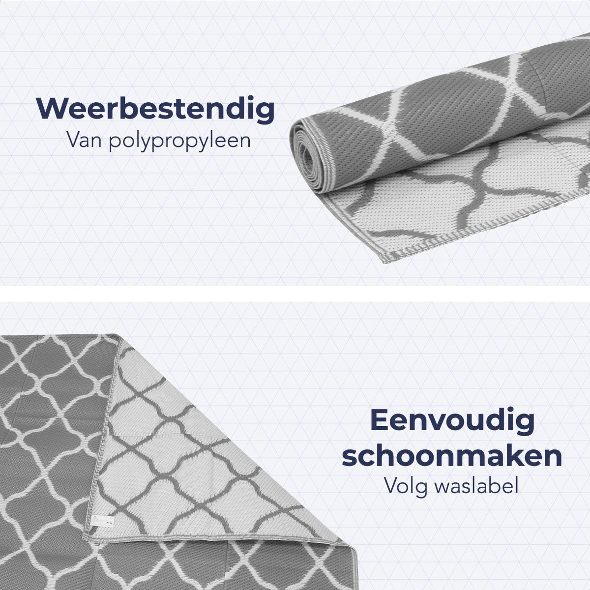 LifeGoods Teppich für den Außenbereich - 152x230CM - Gartenteppich - Teppich für den Außenbereich - Reversibel - Inkl. Tragetasche - Mit Muster - Grau/Weiß