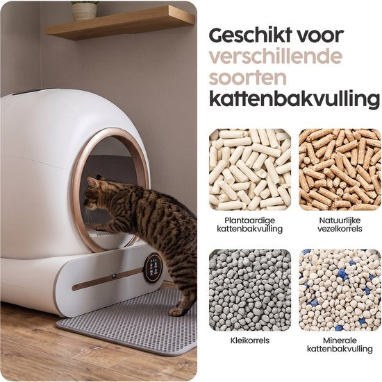 Infinity Goods Automatisches Katzenklo XXL – Selbstreinigendes Katzenklo – inkl. App – 75 l – mit Katzenklo-Matte und 3 Rollen Aufbewahrungsbeuteln – Weiß/Roségold