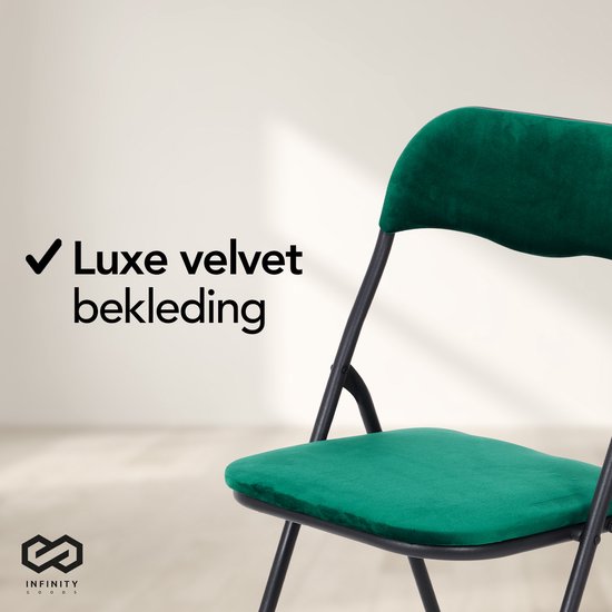 Infinity Goods Klapstoel - Vouwstoel - Fluweel - Eettafelstoel - Opklapbare Stoel - 43 x 47 x 80 CM - Stoel - Groen