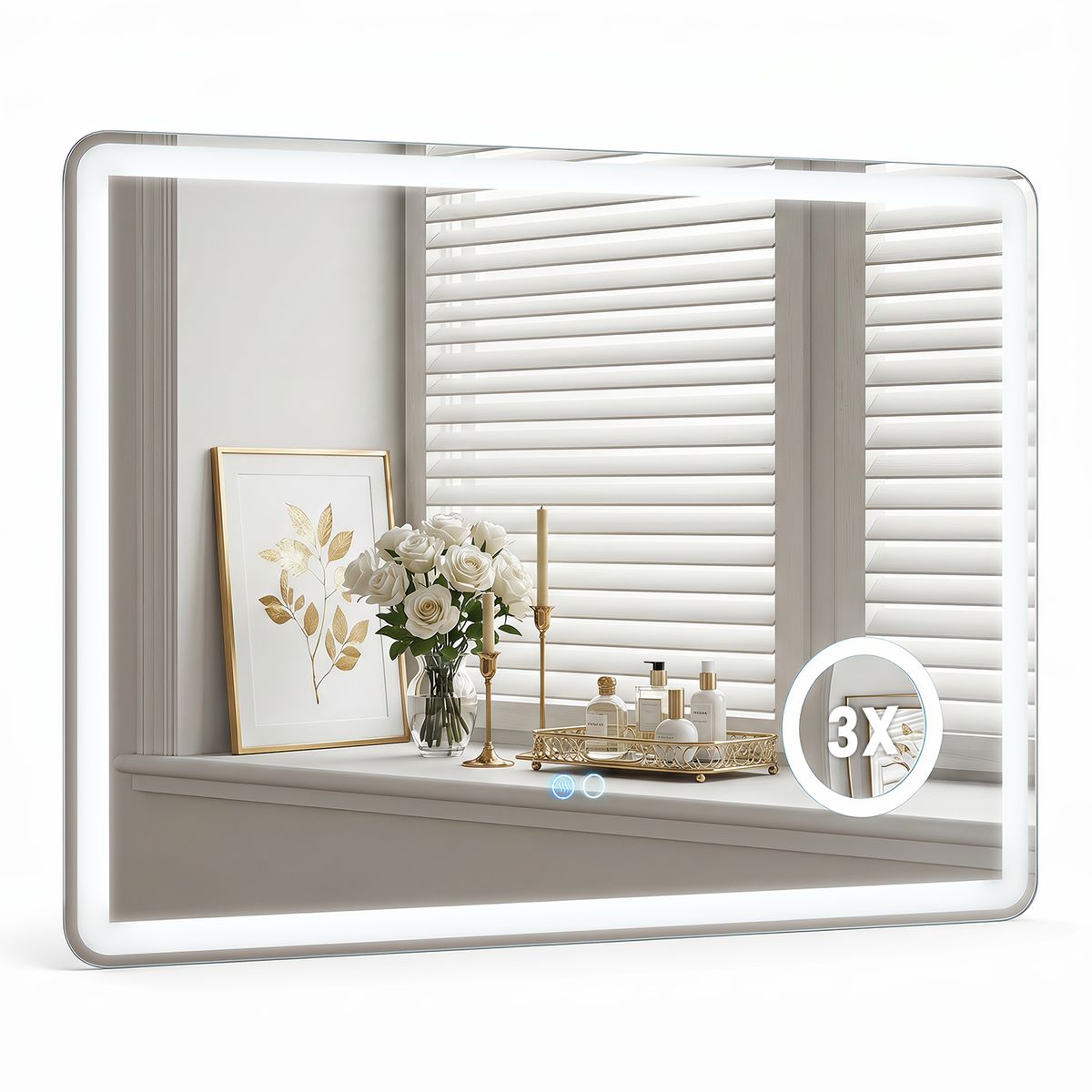 Coast LED-Badezimmerspiegel – integrierter 3-fach-Vergrößerungsspiegel – dimmbares Licht – 80 x 60 cm – silber