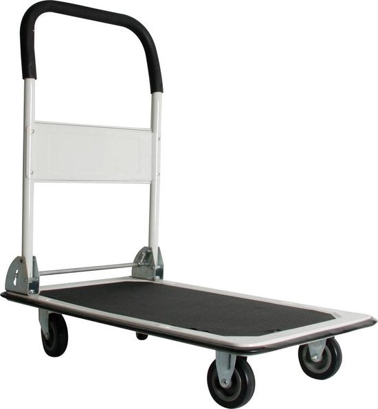 Toolland Plattformwagen - 74 x 48 cm - Zusammenklappbar - 2 Bockrollen und 2 Lenkrollen - Gummimatte und Softgrip-Griff - Max. Belastung 150 kg - Schwarz/Weiß
