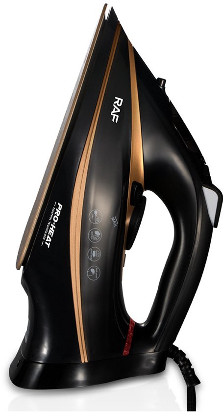 RAF R.1215 Bügeleisen Trocken- und Dampfbügeleisen Keramik-Bügelsohle 2200 W Schwarz, Gold