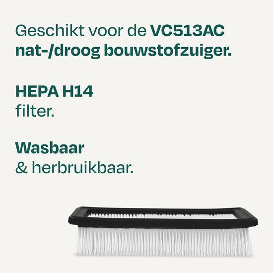 VONROC HEPA-H14-Filter – waschbar – für den VONROC Nass-/Trocken-Baustaubsauger VC513AC