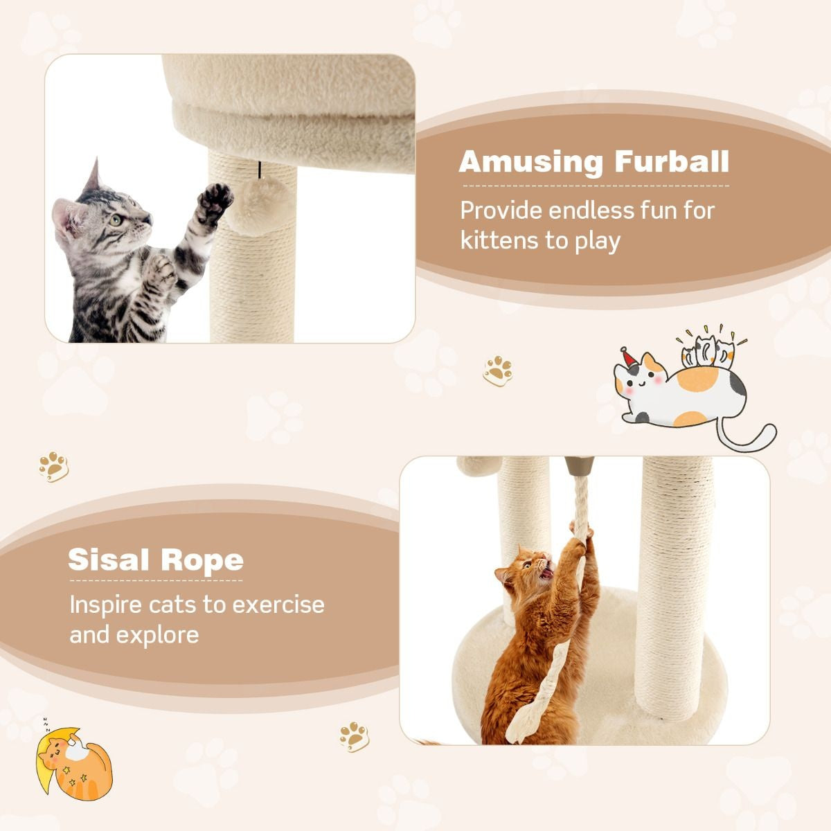 Coast Cat Tree Katzenkratzbaum Kratzbaum mit weichem Stuhl sistal Turm für Katzen beige