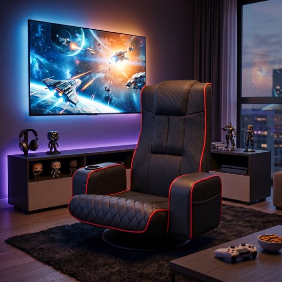 VDD Gaming – Gaming-Stuhl – Bodensessel – Gaming-Stuhl schwarz/rot – Verstellbarer Bodensessel