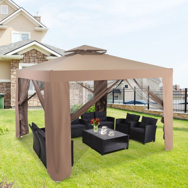 Coast Garten Pavillon Gartenzelt Camping Partyzelt mit 4 Seitenwänden 300x300x265cm Braun
