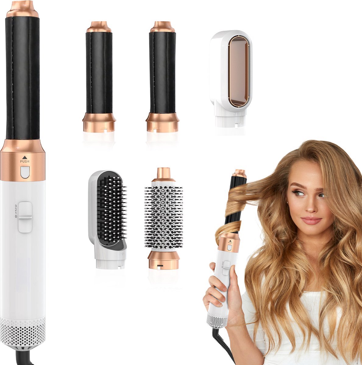 Professionals Airstyler – 5-in-1-Haarstyler – inkl. Reisetasche – Föhnbürste – Multistyler – Hairwrap – Lockenbürste – Haarstyler – Haarstyler – Glätteisen – Weiß