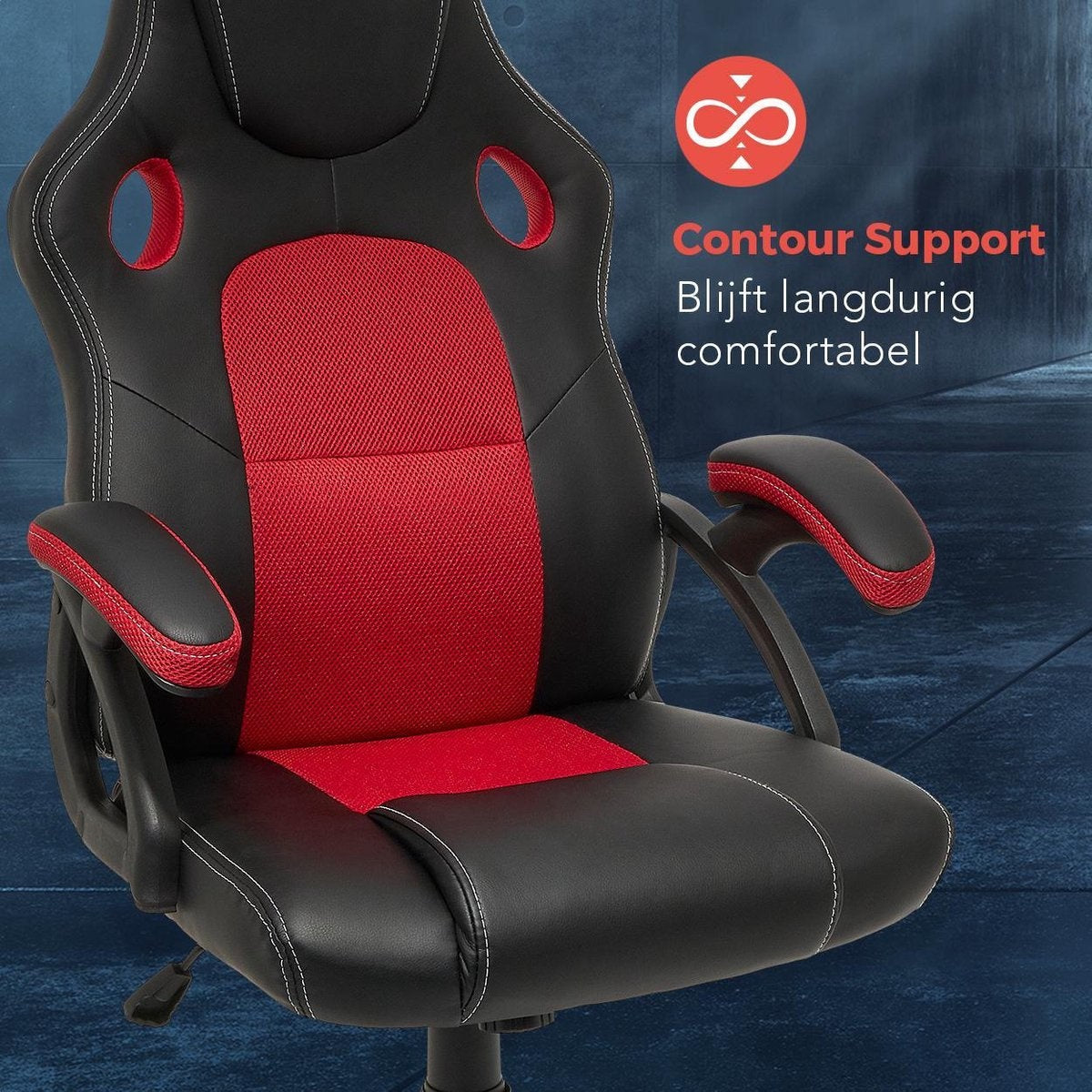 LifeGoods Gaming Stuhl - Verstellbar - Kunstleder - Rot/Schwarz