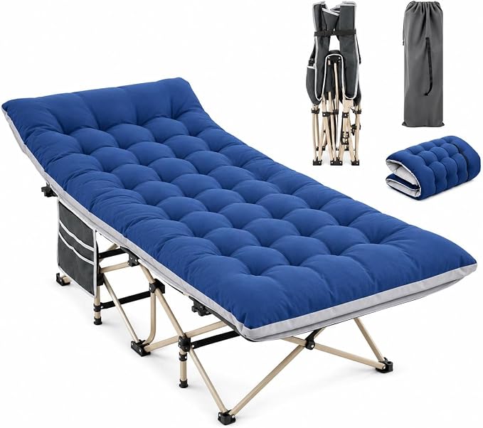 Yaheetech Klappbares Campingbett mit Matratze – 190 x 68 cm – Schwarz – Feldbett mit Tragetasche und Staufächern