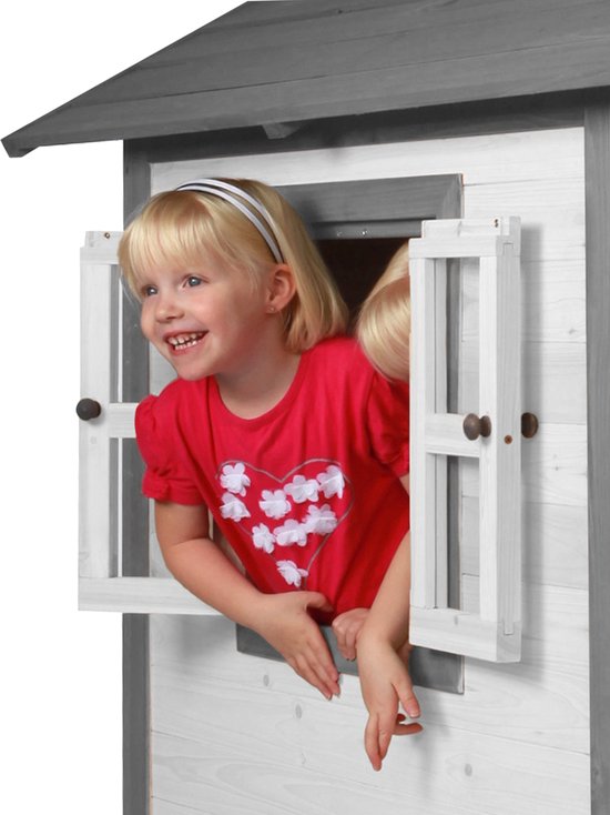 AXI Beach Lodge Spielhaus in Grau/Weiß – Spielhaus für den Garten / den Außenbereich – FSC-Holz – Gartenhaus für Kinder
