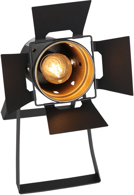 Tischlampe Carré 3380ZW – schwarze Lampe im Industrial-Stil aus Metall und Kunststoff, neigbar, E27-Fassung, Mexlite