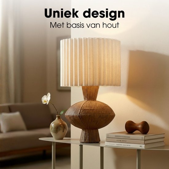 Mica Decorations Frey Tischlampe für das Wohnzimmer – Japandi-Stil – Dekorative Lampe mit Lampenschirm – Schreibtischlampe, Tischlampen für das Wohnzimmer – 51 x ⌀32 cm – Braun